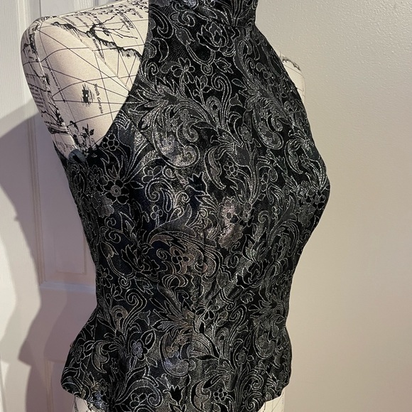 Brocade Jacquard Vintage Formal Evening Mock Victorian Steampunk Floral Print - Picture 2 of 4